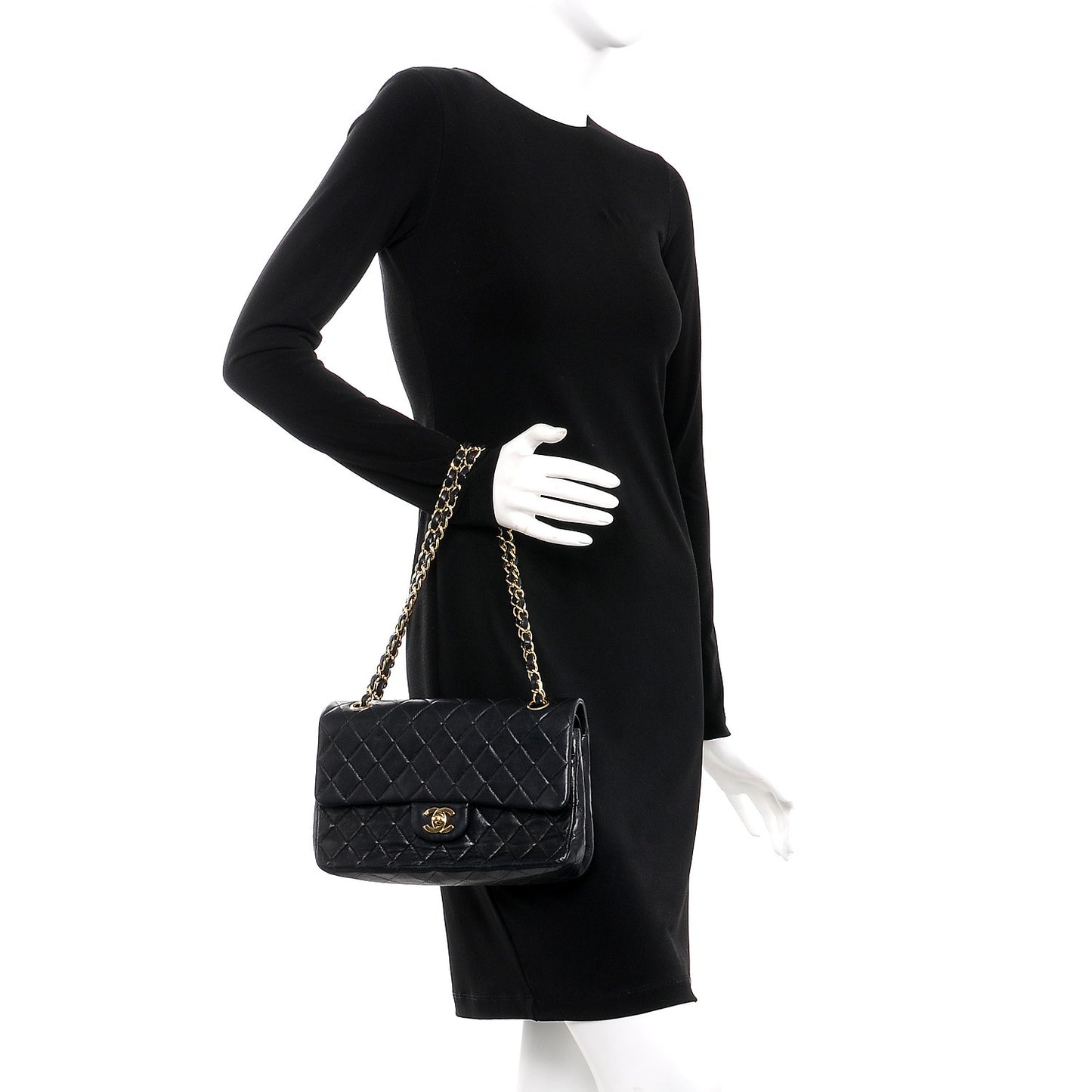 Lambskin Quilted Medium Double Flap Black