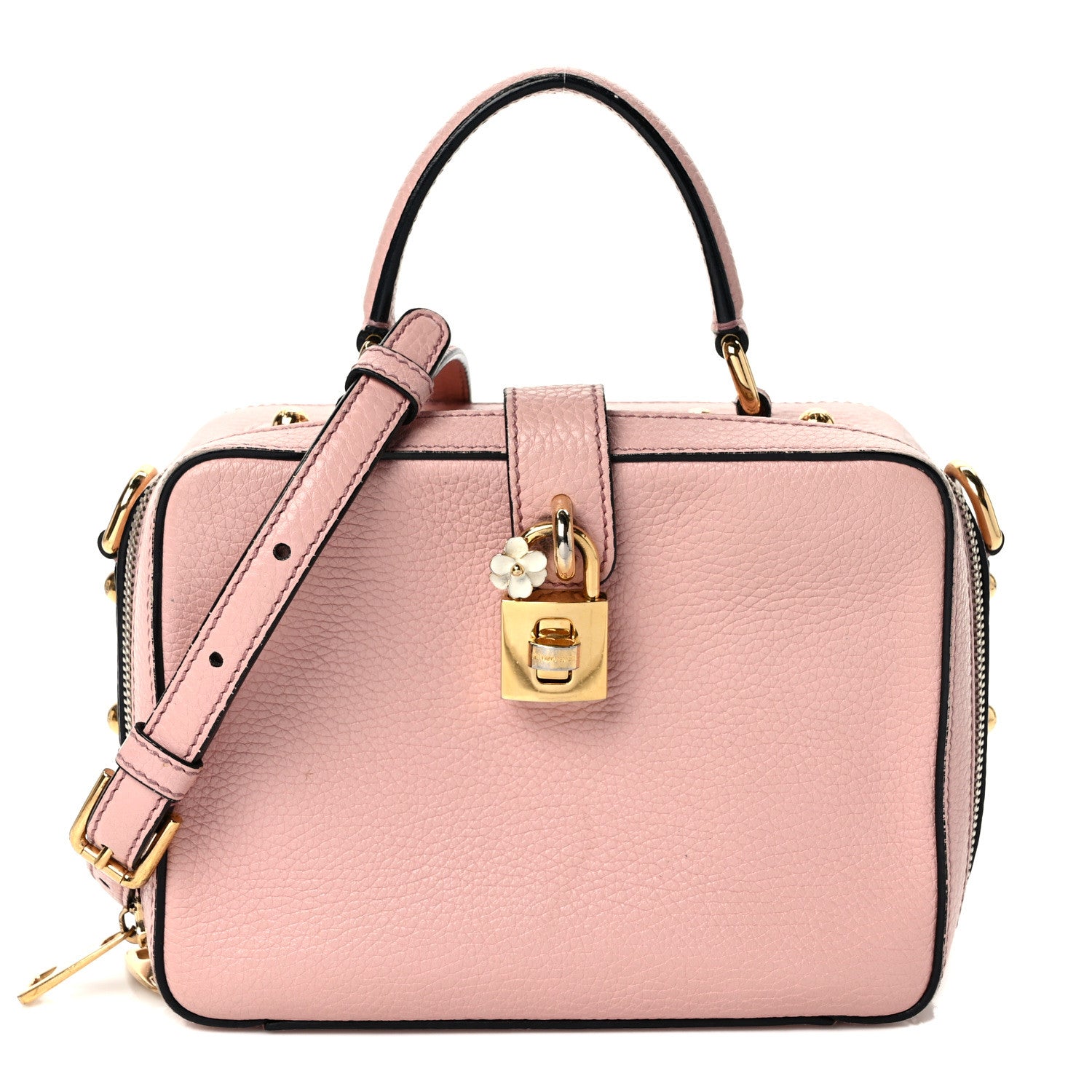 Dolce & Gabbana Drummed Calfskin Rosaria Shoulder Bag Pink 1 of 11