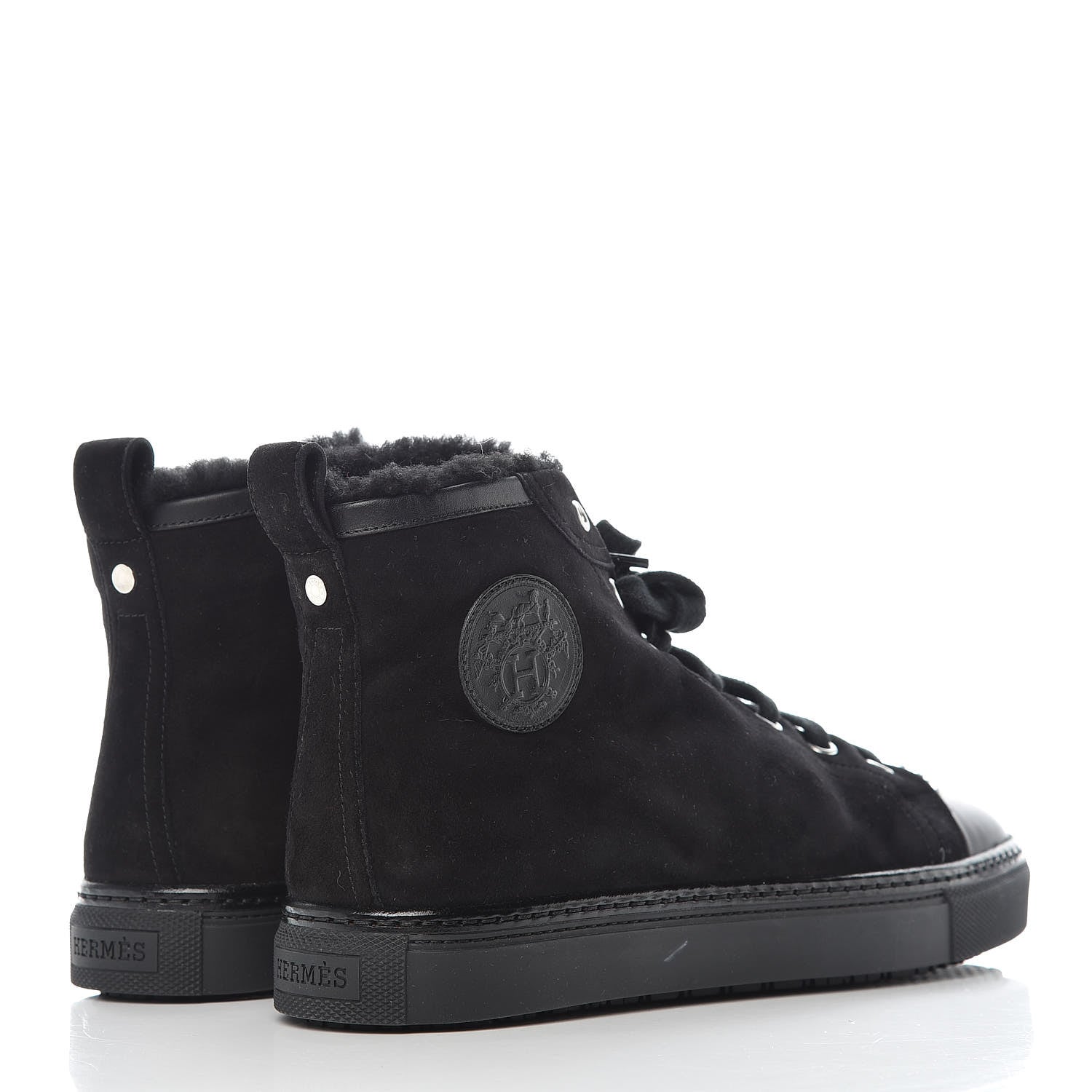 Hermes Suede Shearling Womens Jimmy High Top Sneakers 39.5 Black 4 of 7
