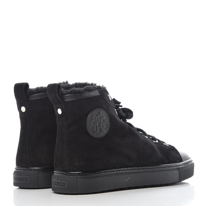 Hermes Suede Shearling Womens Jimmy High Top Sneakers 39.5 Black 4 of 7