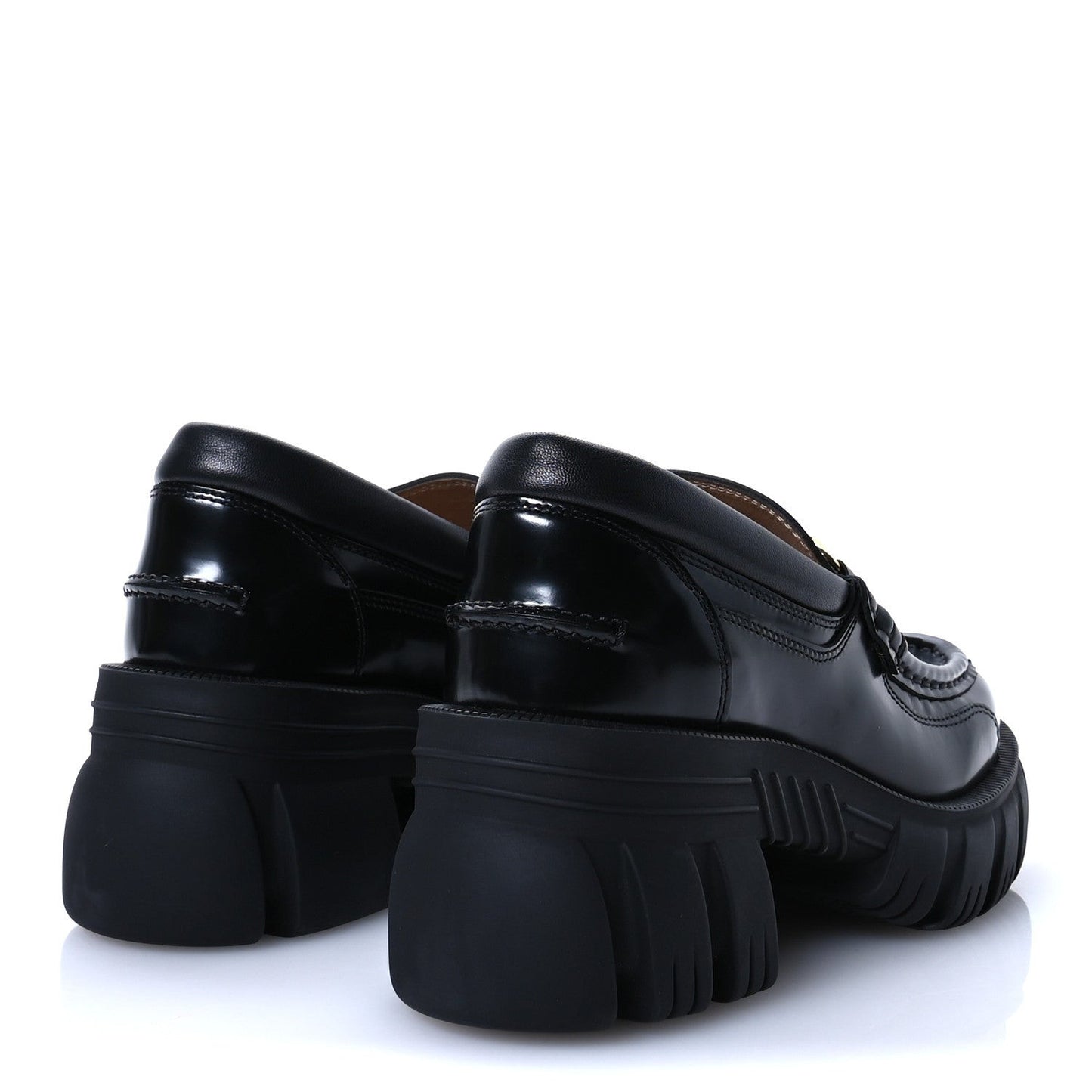 Magnum Calfskin Nappa Samoa Womens Horsebit Platform Chunky Lug Sole 40mm Loafers 35 Black