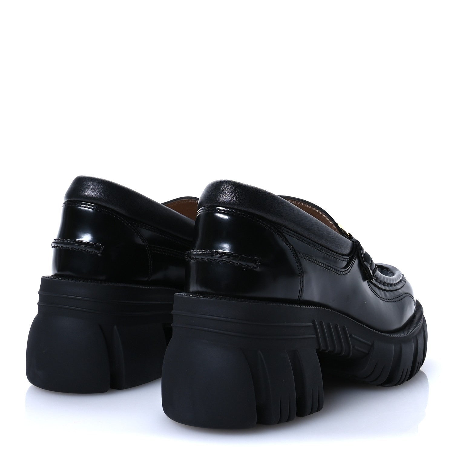 Gucci Magnum Calfskin Nappa Samoa Womens Horsebit Platform Chunky Lug Sole 40mm Loafers 35 Black 5 of 7