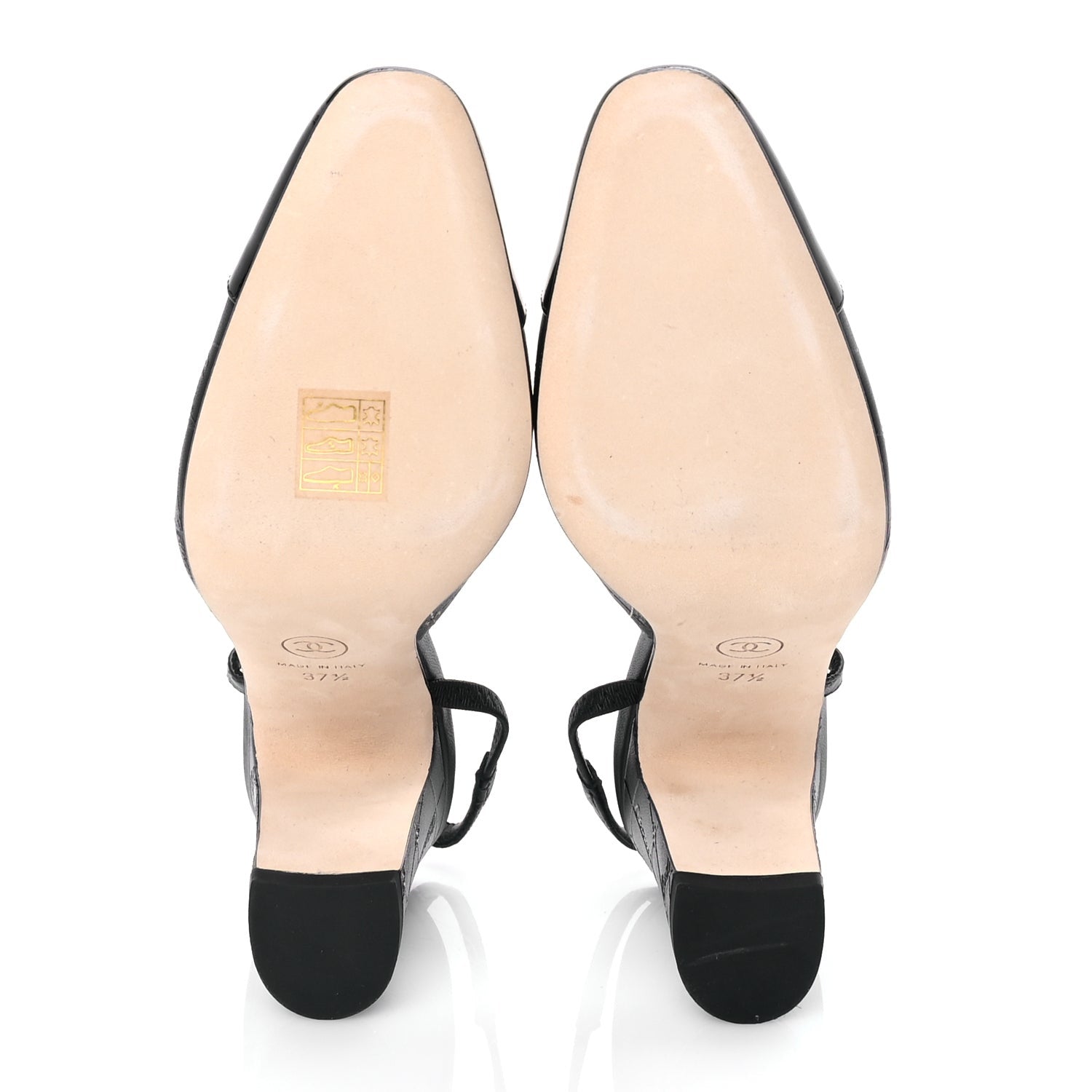 Chanel Lambskin Patent Calfskin Quilted Cap Toe Coco CC Slingback Pumps 37.5  Black 6 of 8
