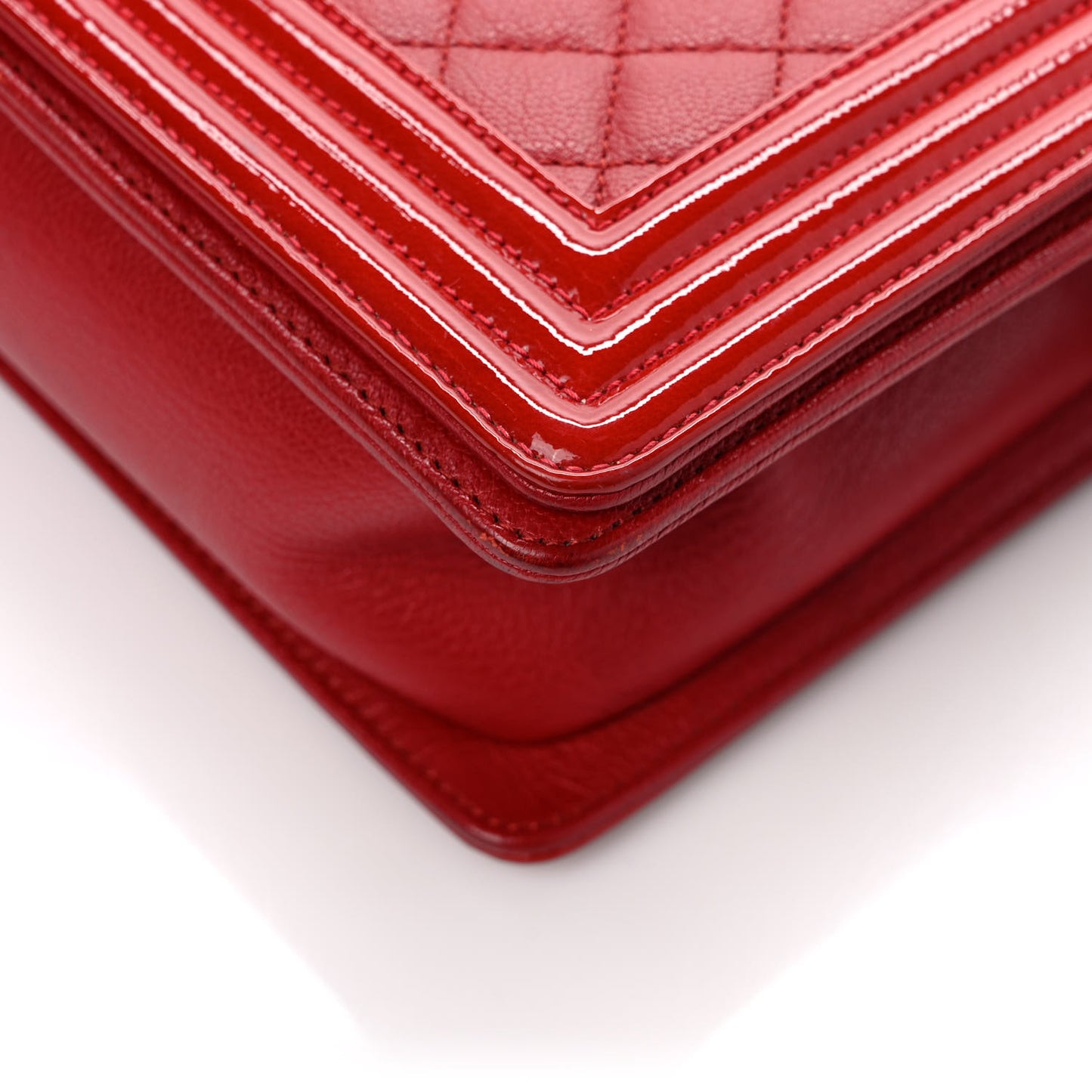 Patent Goatskin Quilted New Medium Boy Flap Red