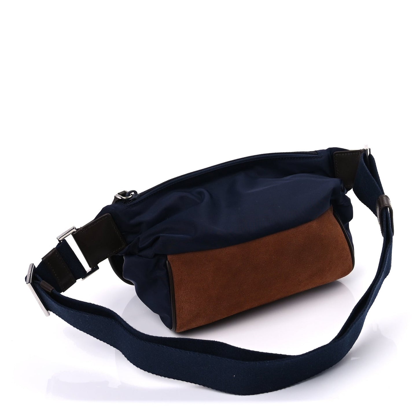 Re-Nylon Suede Triangle Medium Shoulder Bag Navy Brown