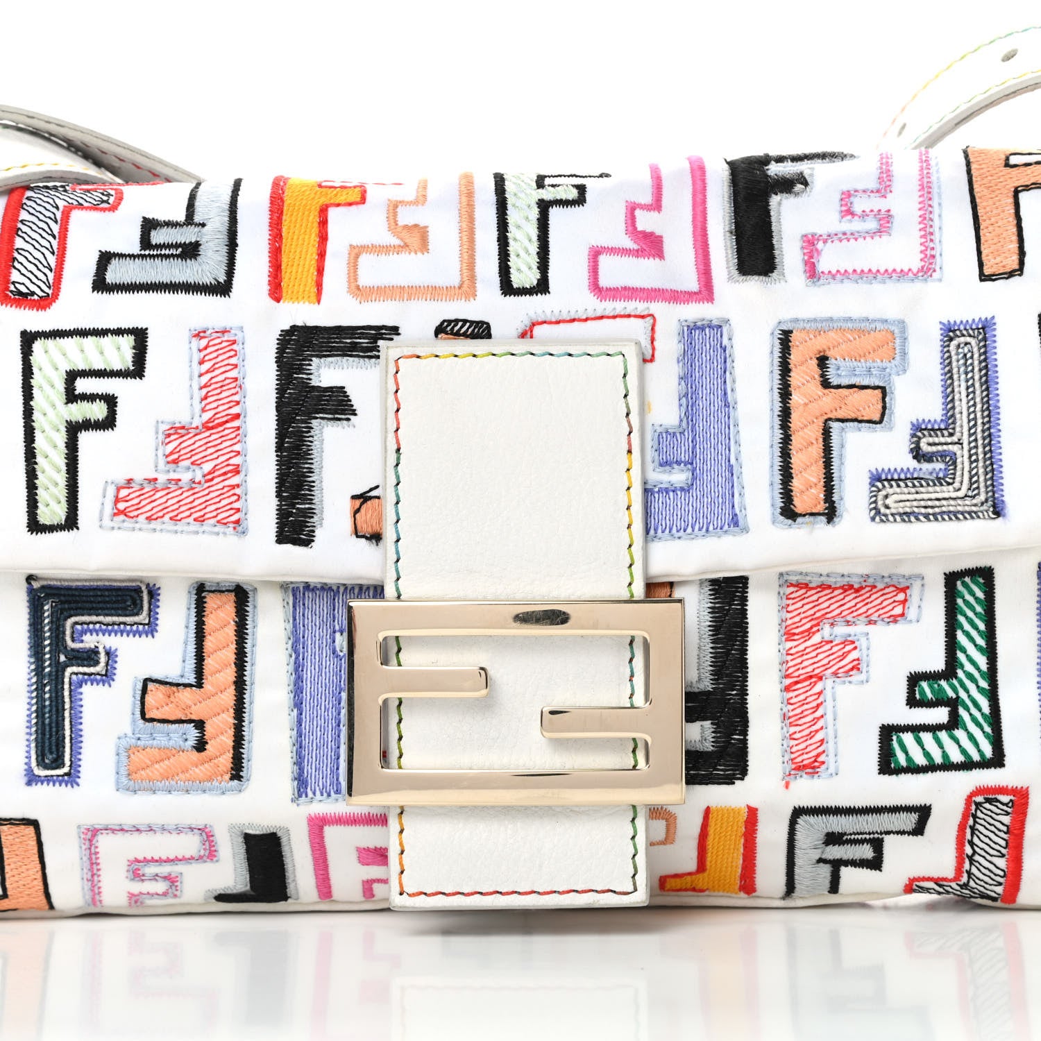 Fendi Nylon FF Multicolor Embroidered Baguette Multicolor White 8 of 16