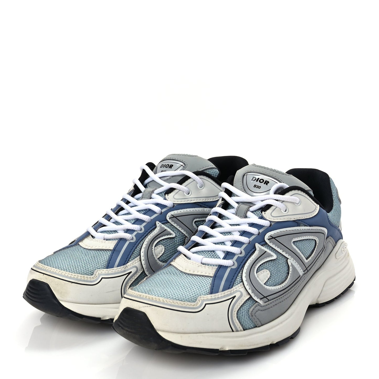 Technical Mesh Calfskin Mens B30 Sneakers 43 White Blue