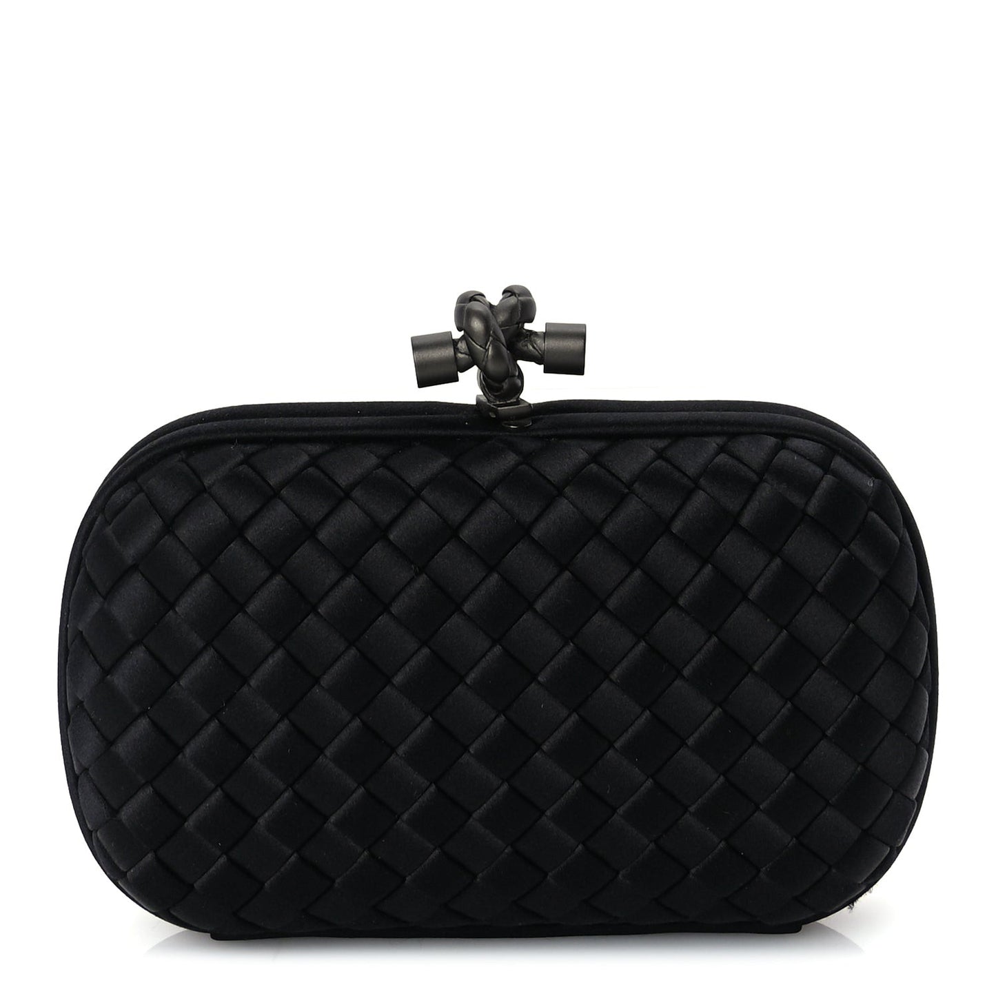 Satin Intrecciato Mesh Woven Knot Clutch Black