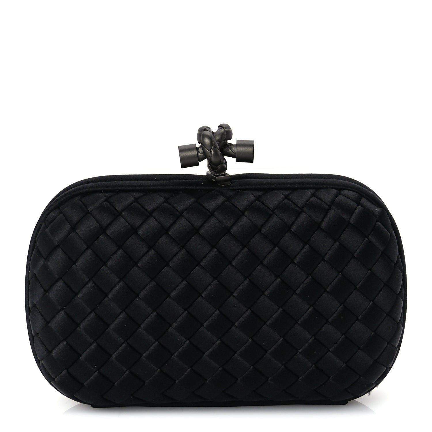 Bottega Veneta Satin Intrecciato Mesh Woven Knot Clutch Black 1 of 7