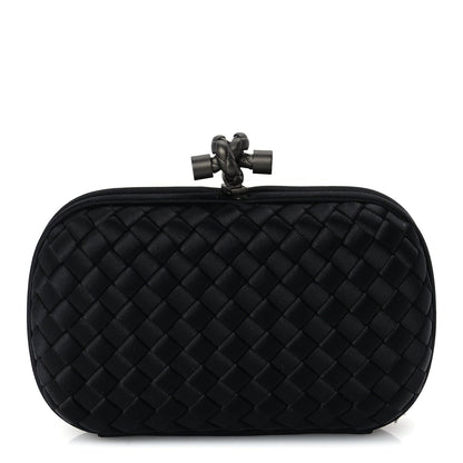 Bottega Veneta Satin Intrecciato Mesh Woven Knot Clutch Black 1 of 7