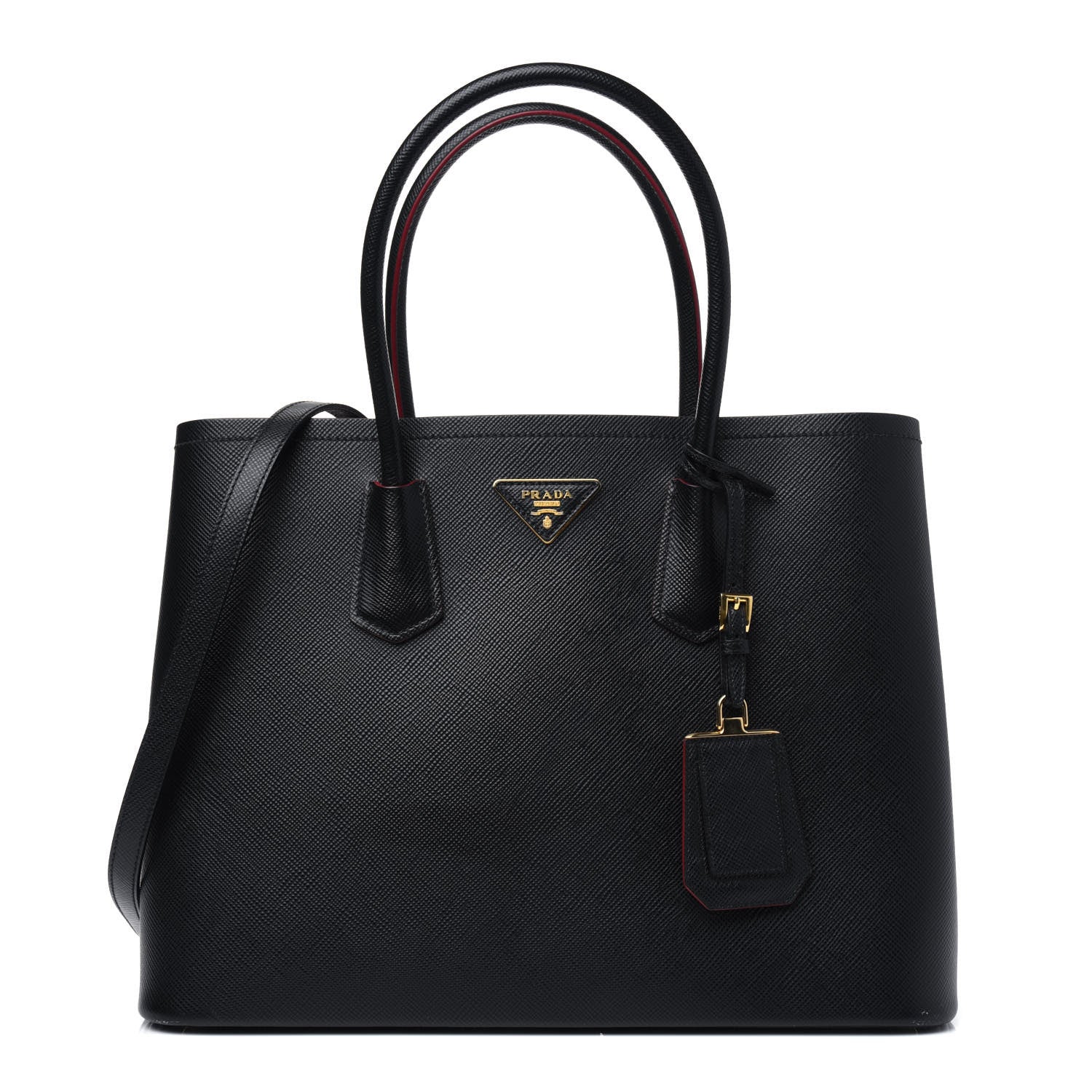 Prada Saffiano Cuir Medium Double Bag Black Fuoco 1 of 5