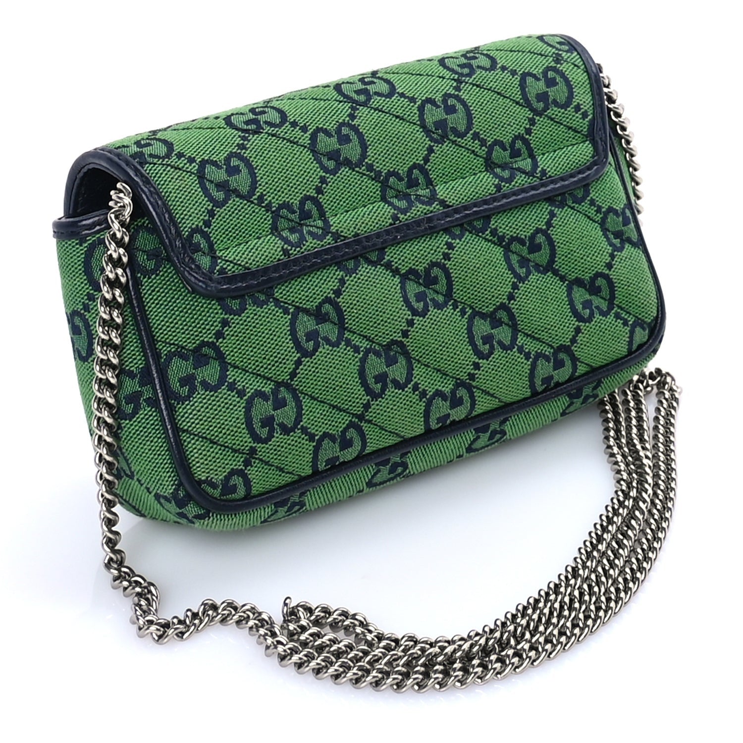 Gucci Monogram Multicolor Matelasse Diagonal Super Mini GG Marmont Shoulder Bag Green Blue 2 of 7