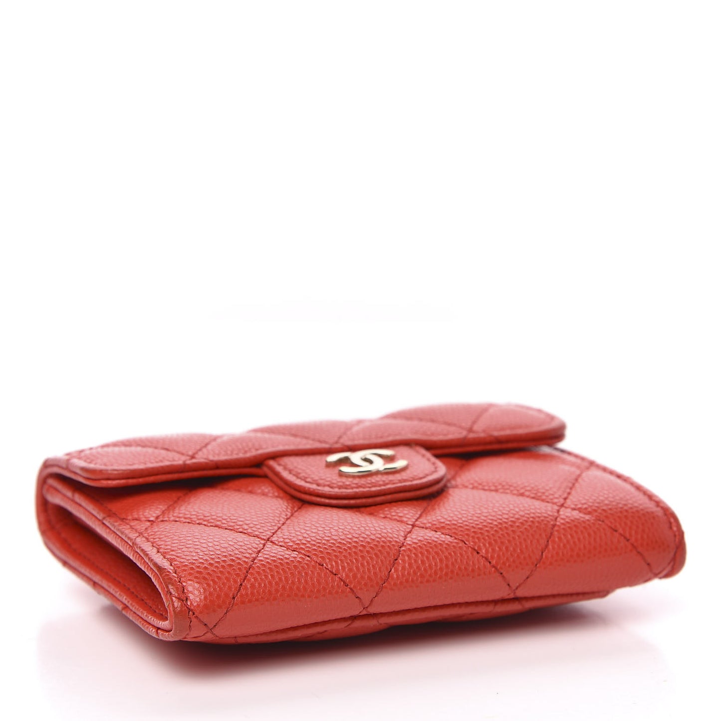 Caviar Quilted Flap Card Holder Wallet Red