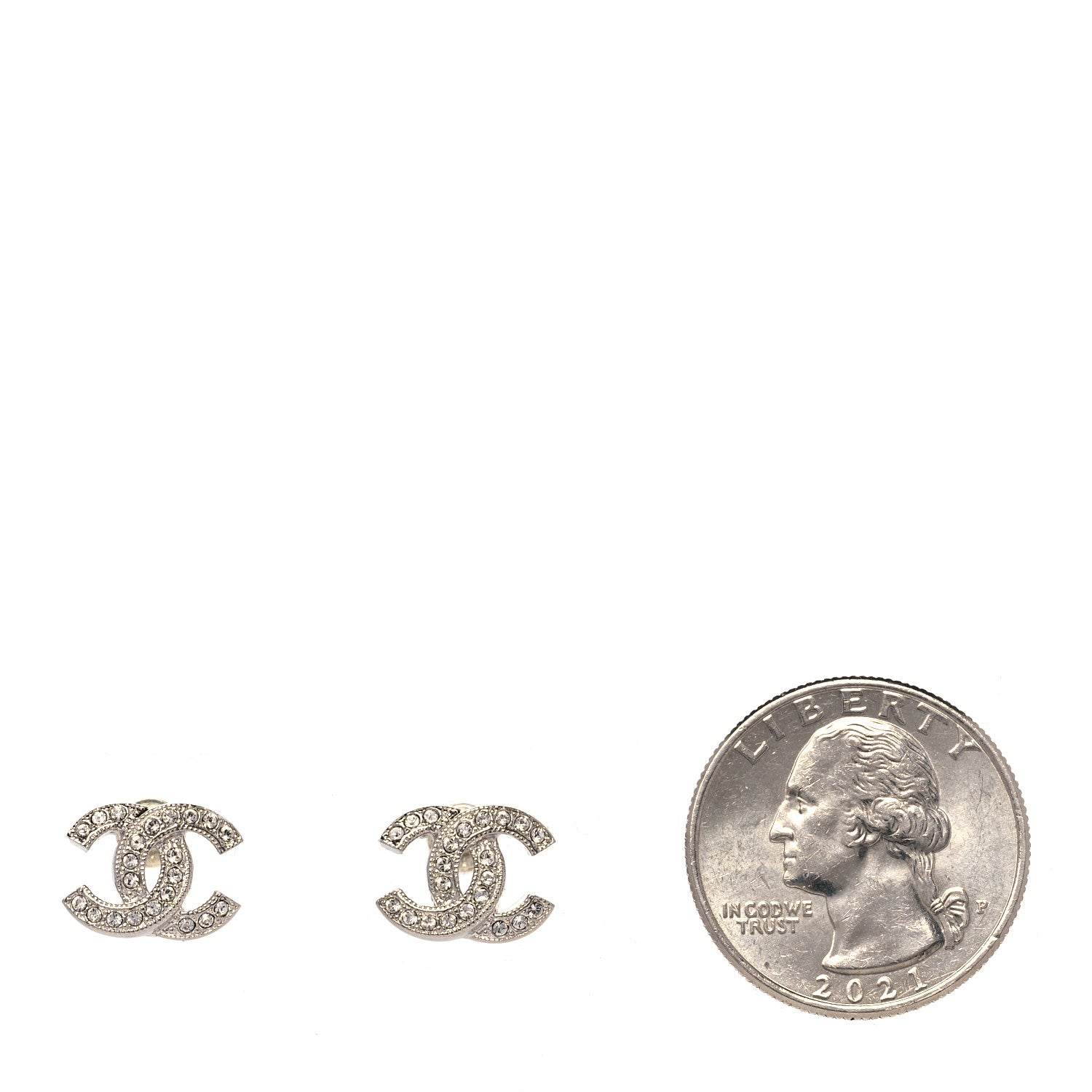 Chanel Crystal Mini Timeless CC Earrings Silver 4 of 5
