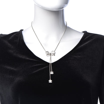 Chanel Crystal CC Bow Drop Necklace Silver 2 of 5