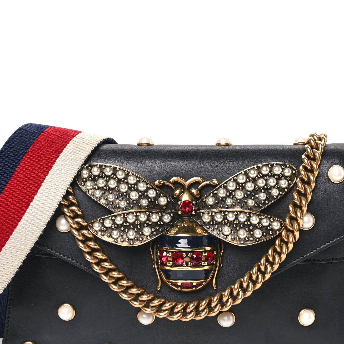 Nappa Pearl Studded Mini Queen Margaret Broadway Shoulder Bag Black