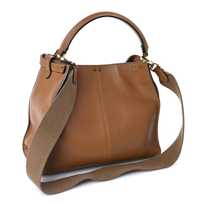 Fendi Vitello Seta Light Century Shearling FF 1974 Medium Peekaboo X-Lite Nocciolo Ebano Tobacco 2 of 7