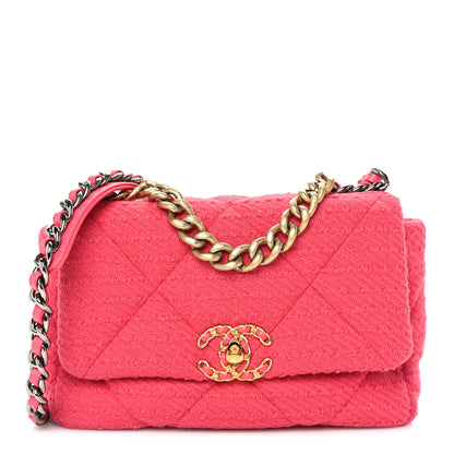 Chanel Tweed Quilted Medium Chanel 19 Flap Pink 1 of 9