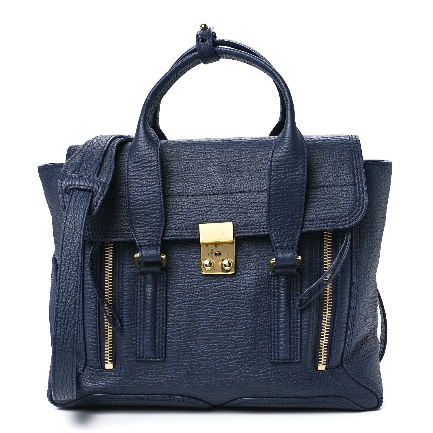 3.1 Phillip Lim Textured Calfskin Medium Pashli Satchel Ink 1 of 13