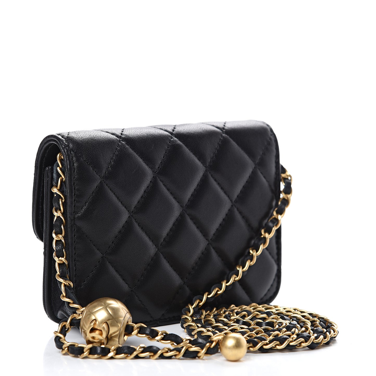 Lambskin Quilted Pearl Crush Clutch With Chain Black