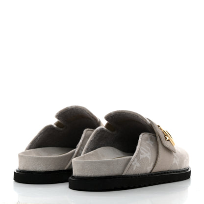 Louis Vuitton Monogram Wool Womens Cosy Flat Comfort Clog Mules 40 Light Grey 4 of 9