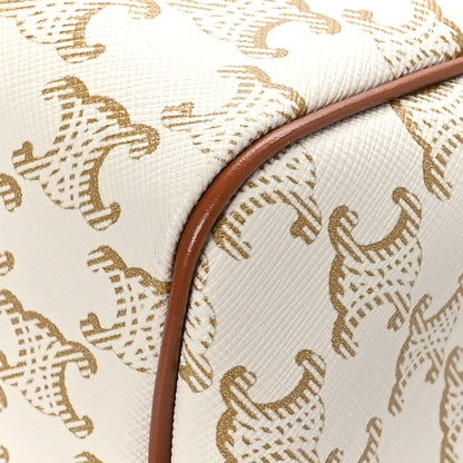 Celine Triomphe Canvas Calfskin Boston Bag White 10 of 10