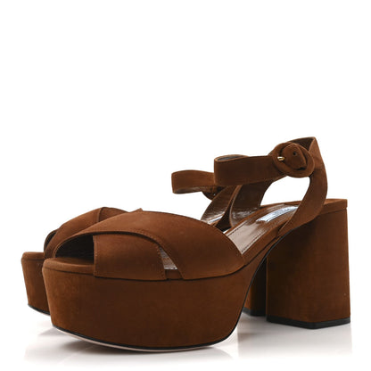 Prada Camoscio Crisscross Platform Sandals 39.5 Palissandro 4 of 7