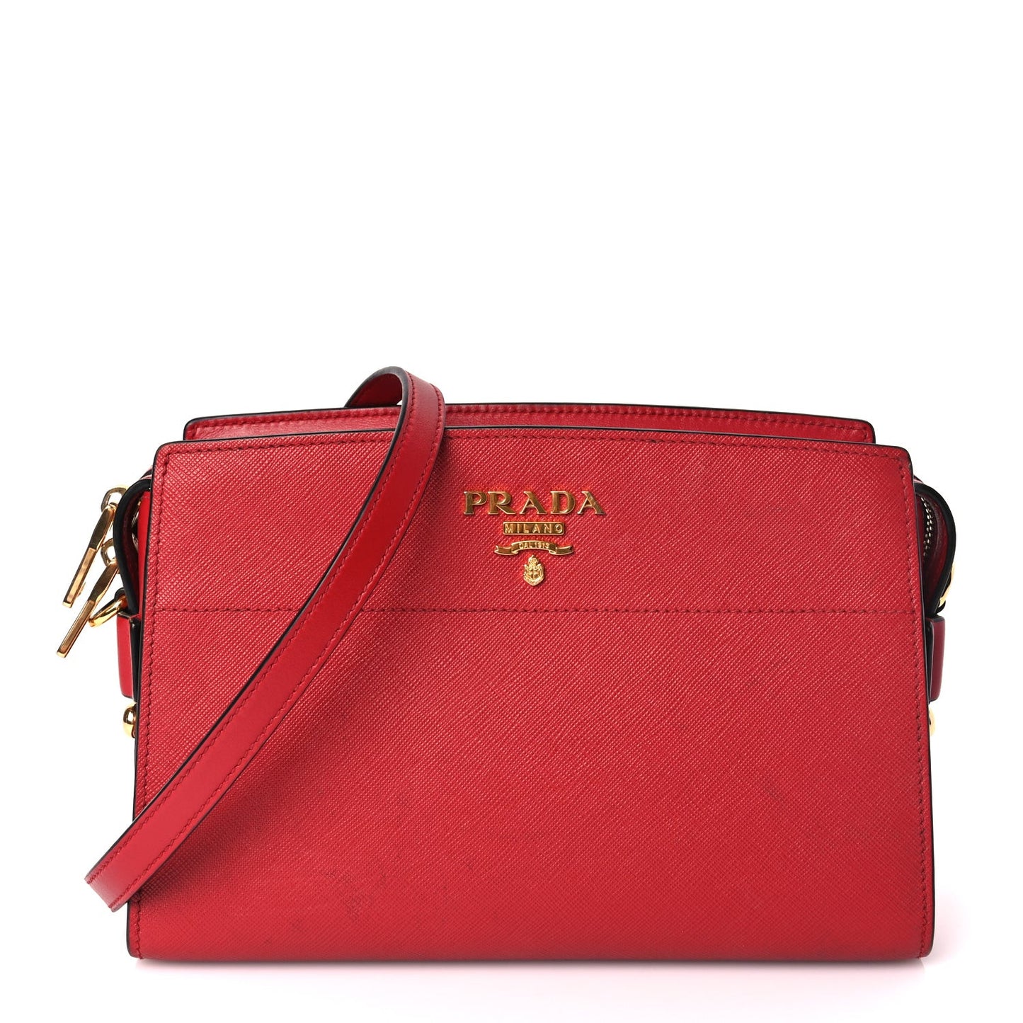 Saffiano Soft Calfskin Esplanade Crossbody Bag Fuoco