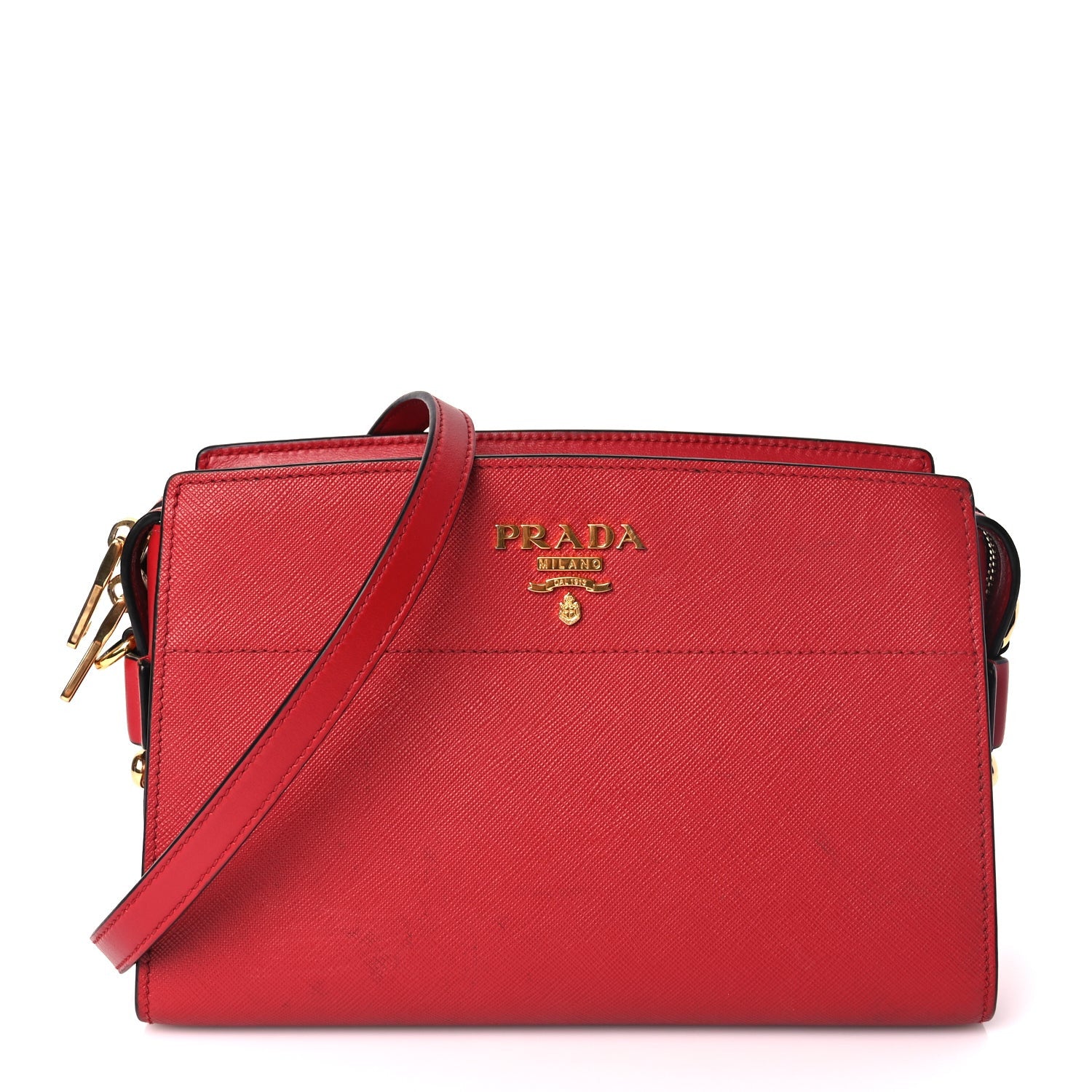Prada Saffiano Soft Calfskin Esplanade Crossbody Bag Fuoco 1 of 8