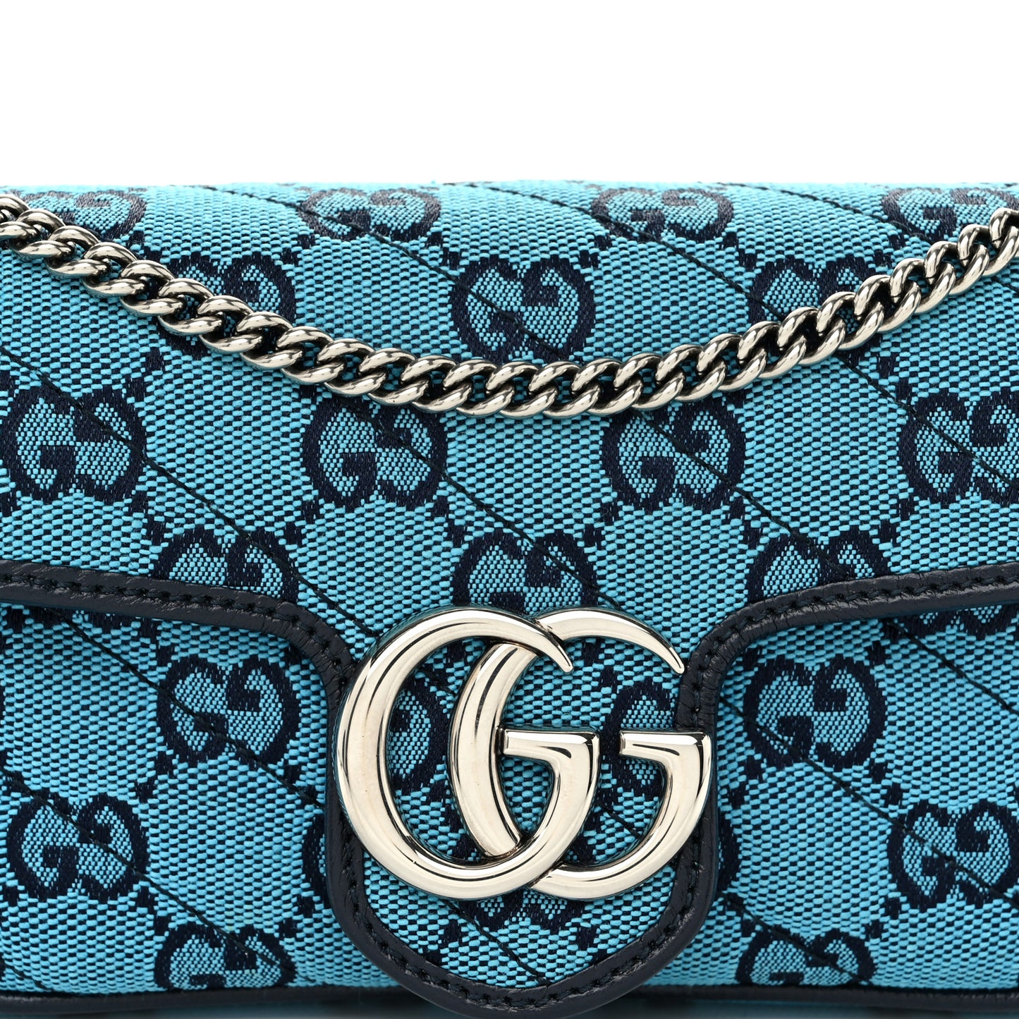 Monogram Multicolor Matelasse Diagonal Super Mini GG Marmont Shoulder Bag Light Blue