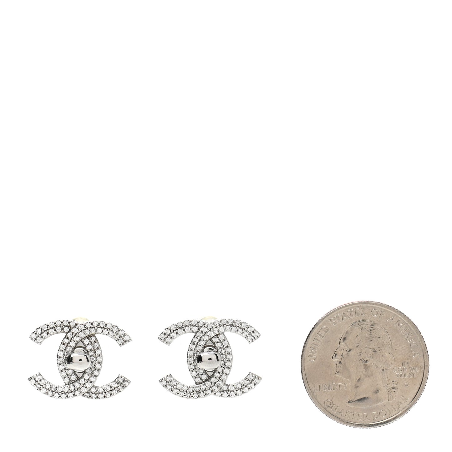 Crystal CC Turnlock Earrings Silver