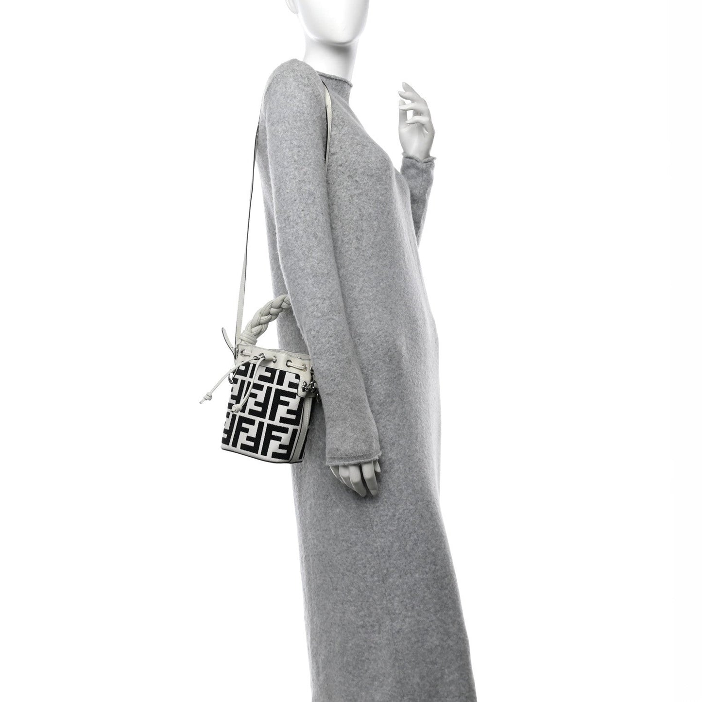 Canvas Nappa F is FF Embroidered Mini Mon Tresor Bucket Bag White Black