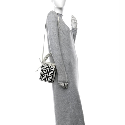 Fendi Canvas Nappa F is FF Embroidered Mini Mon Tresor Bucket Bag White Black 2 of 7