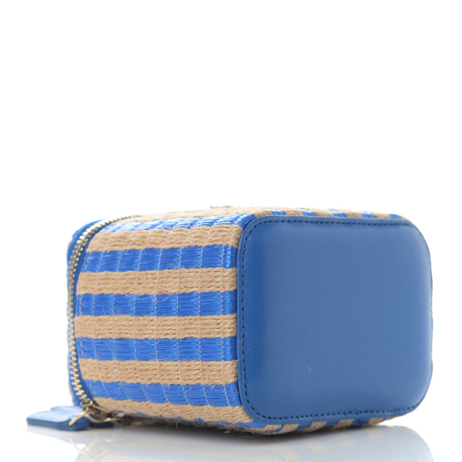 Chanel Raffia Jute Striped Mini Vanity Case With Chain Blue Beige 3 of 11