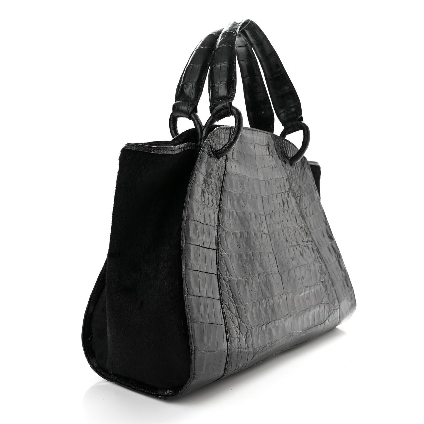 Crocodile Calf Hair Satchel Black