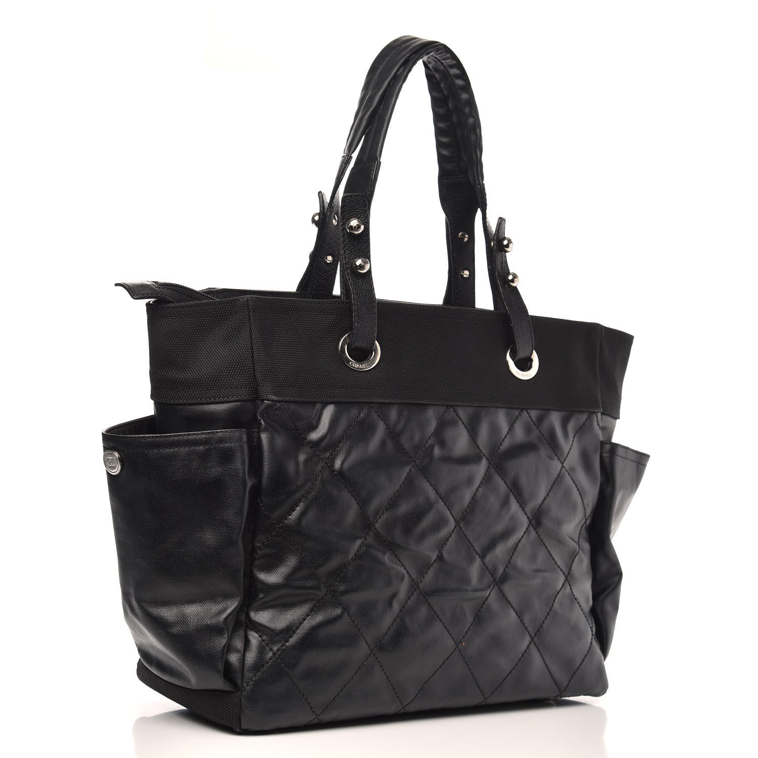 Chanel Coated Canvas Quilted Large Paris Biarritz Tote Black 3 of 11