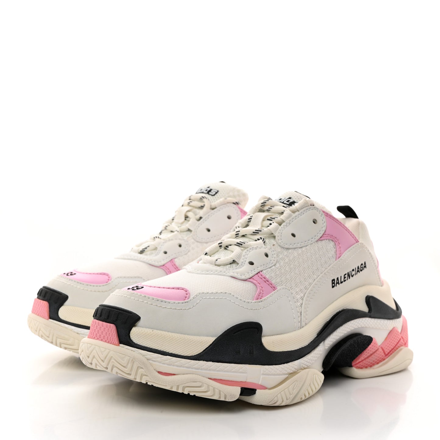 Fabric Mesh Washed Effect Womens Triple S Sneakers 39 Pink White Black