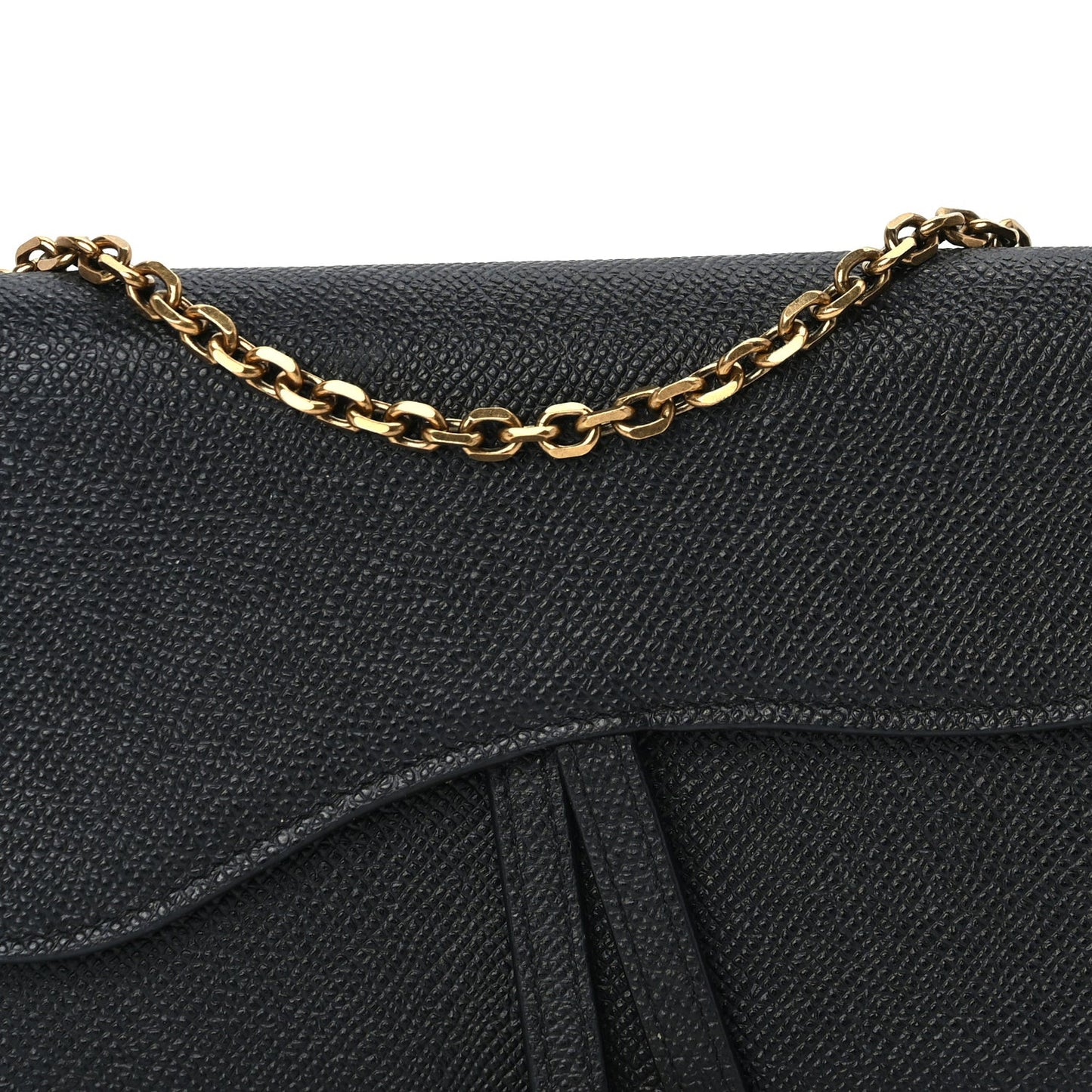 Grained Calfskin Saddle Chain Wallet Pouch  Black