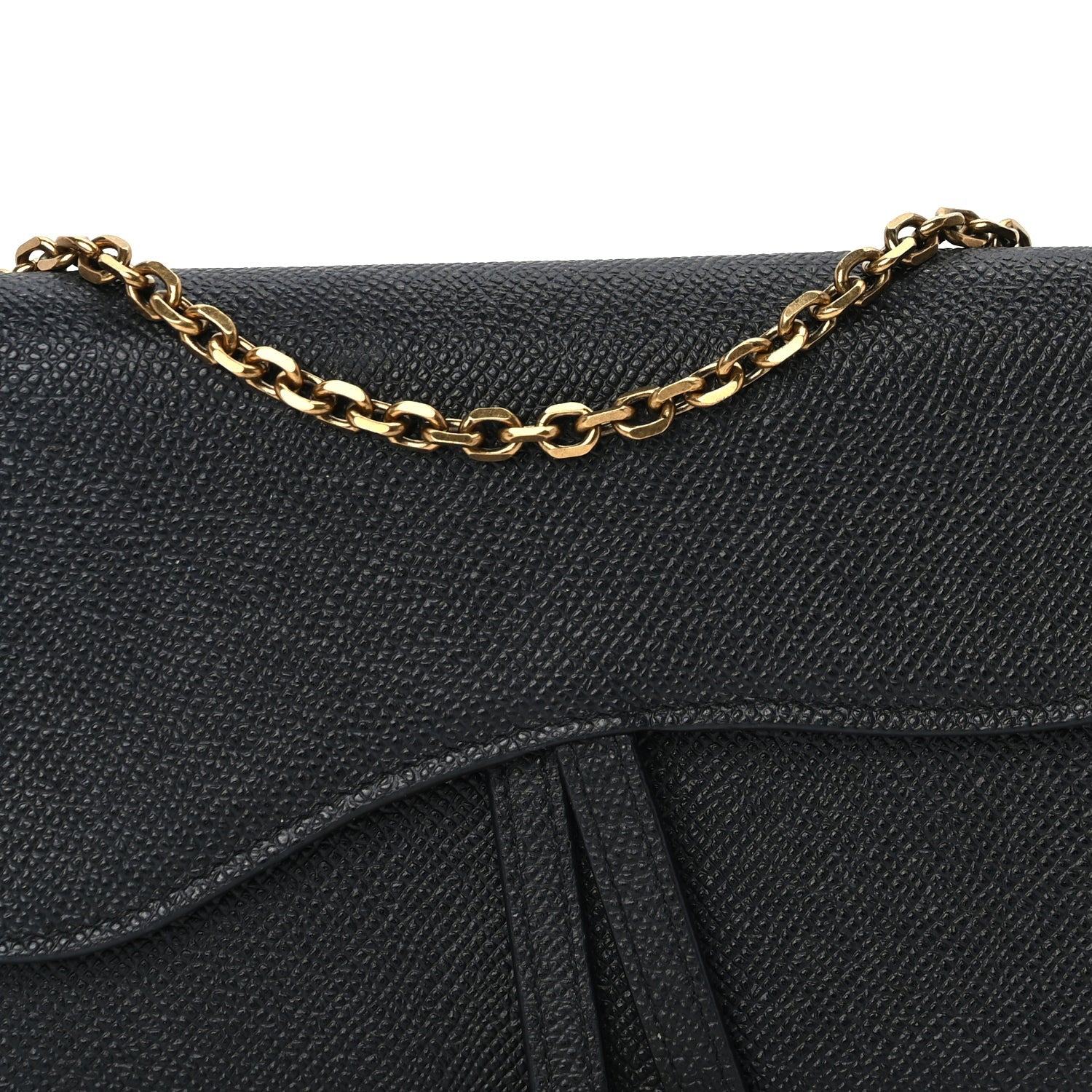 Christian Dior Grained Calfskin Saddle Chain Wallet Pouch  Black 6 of 8