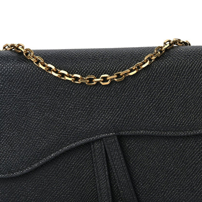 Christian Dior Grained Calfskin Saddle Chain Wallet Pouch  Black 6 of 8