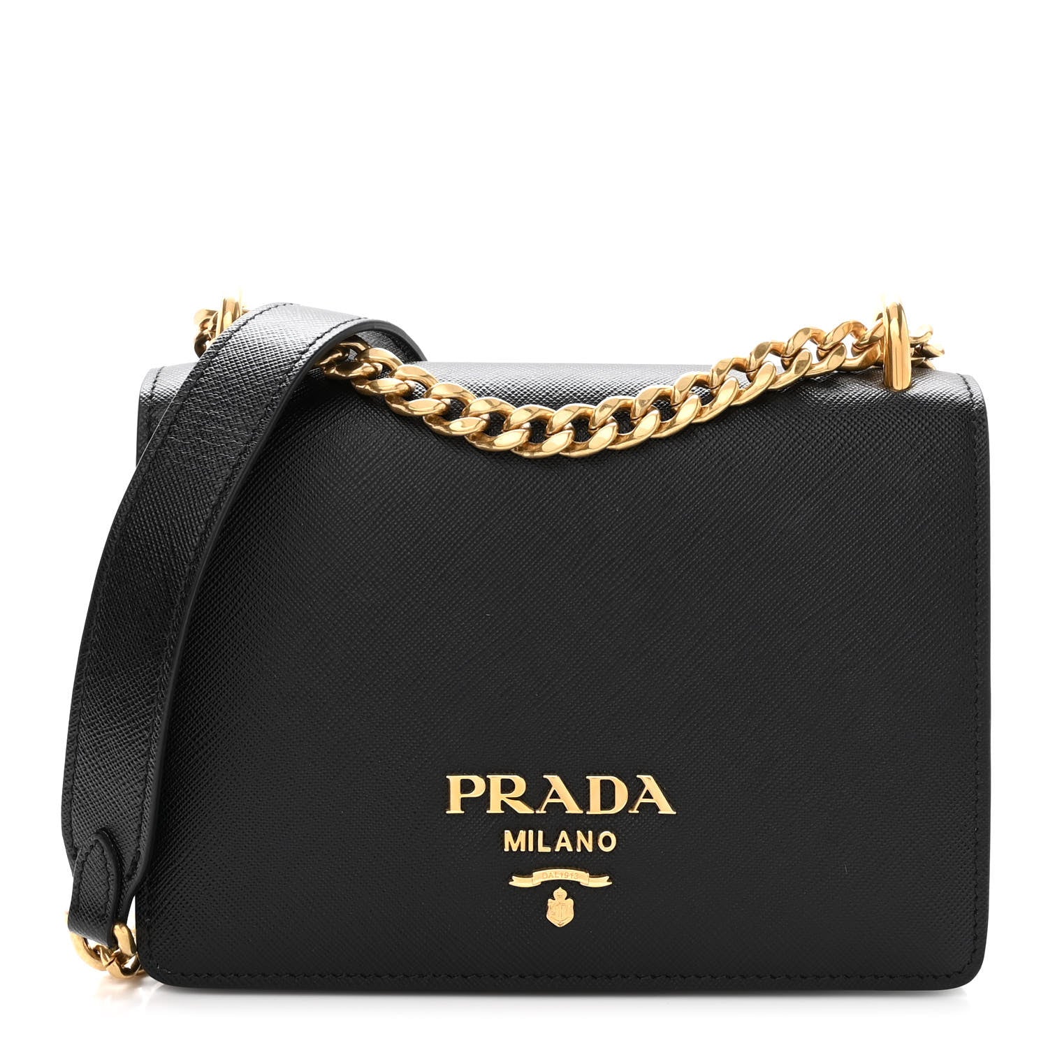 Prada Saffiano Chain Shoulder Bag Black 1 of 9