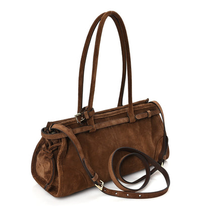 Prada Suede Triangle Medium Bonnie Shoulder Bag Cacao 2 of 8