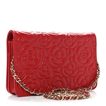 Chanel Caviar Camellia Embossed Wallet On Chain WOC Red 2 of 4