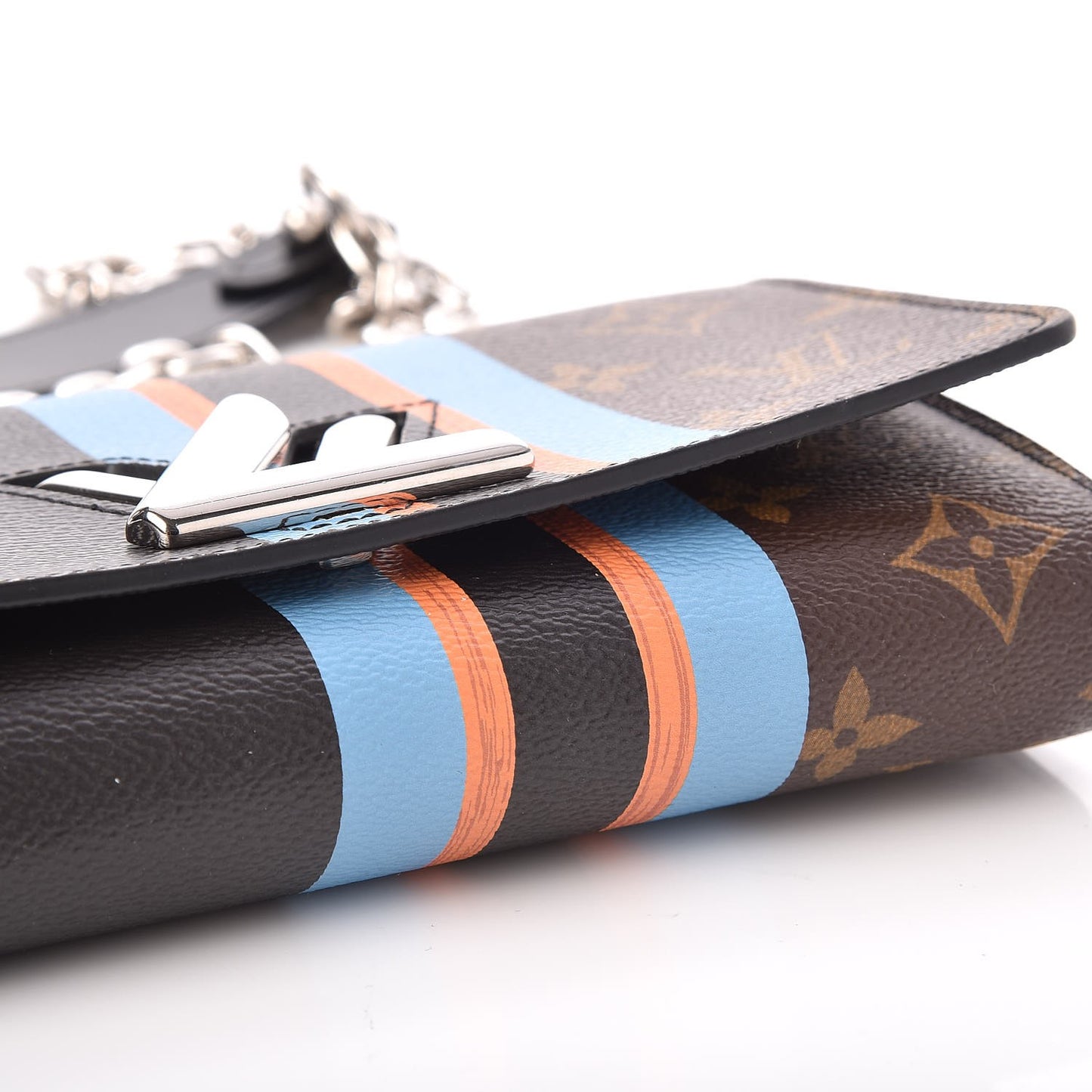 Monogram Stripe Twist Chain Wallet