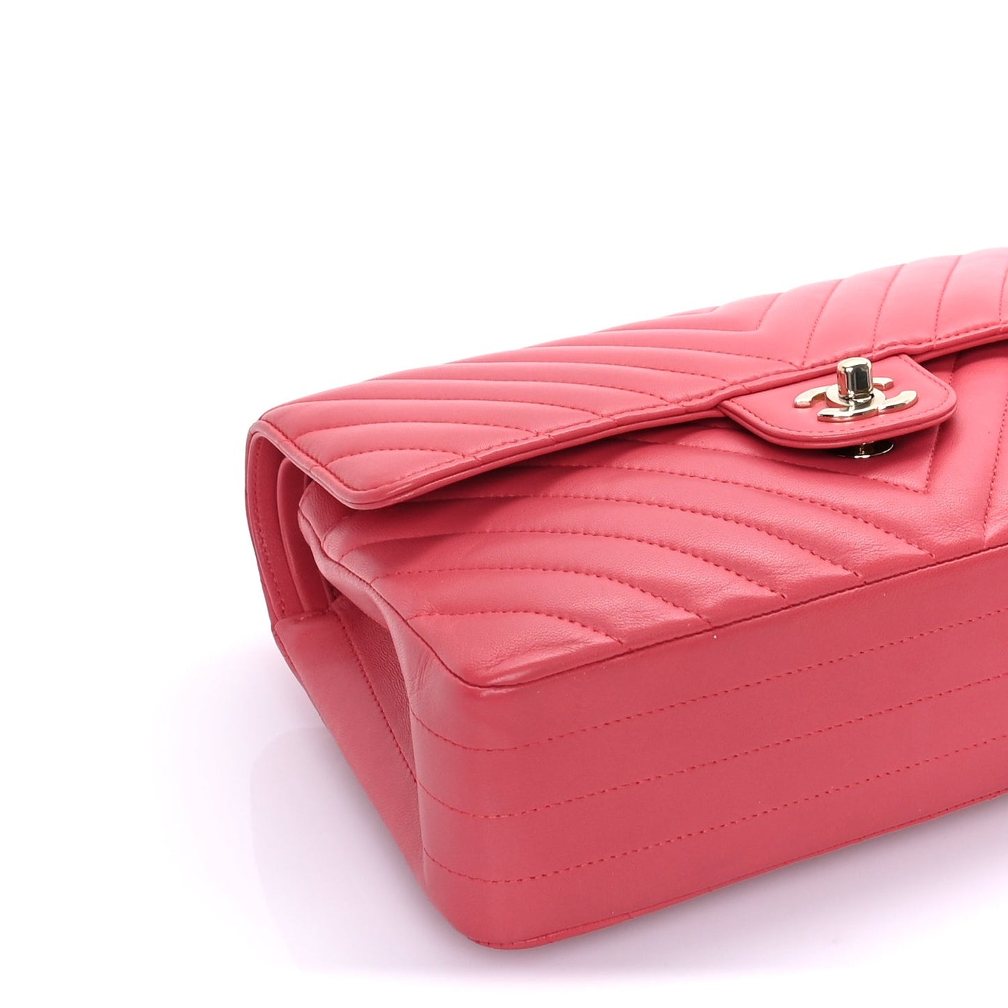 Lambskin Chevron Quilted Medium Double Flap  Pink