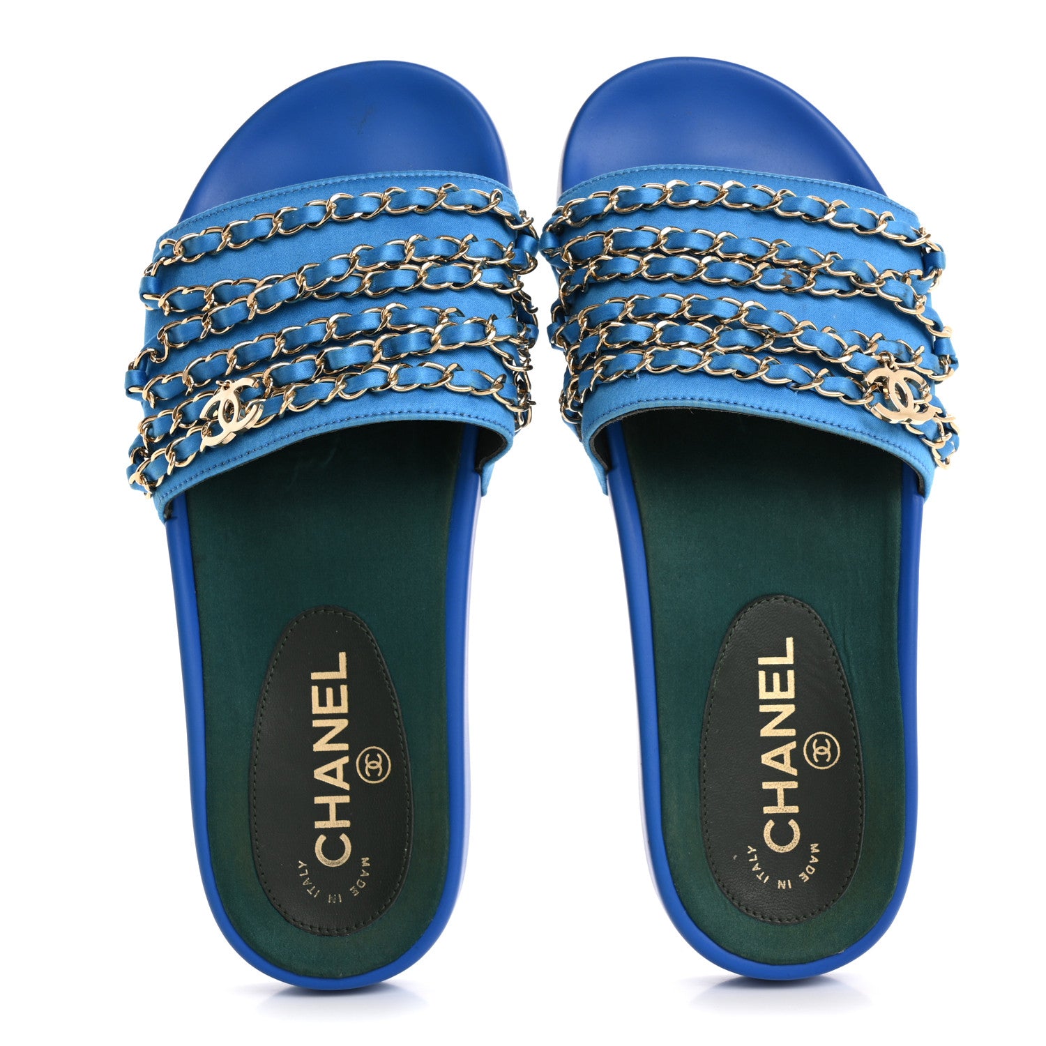 Chanel Canvas Chain Flat Sandals 37 Bright Blue 2 of 11