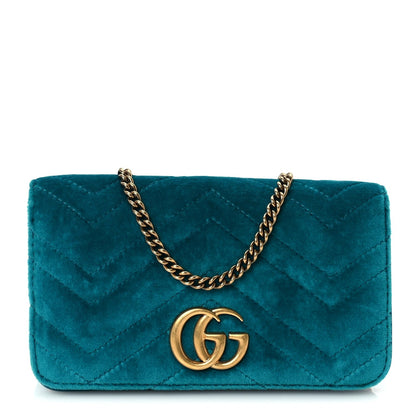 Gucci Velvet Matelasse GG Marmont Mini Bag Pavone Cyan 1 of 8
