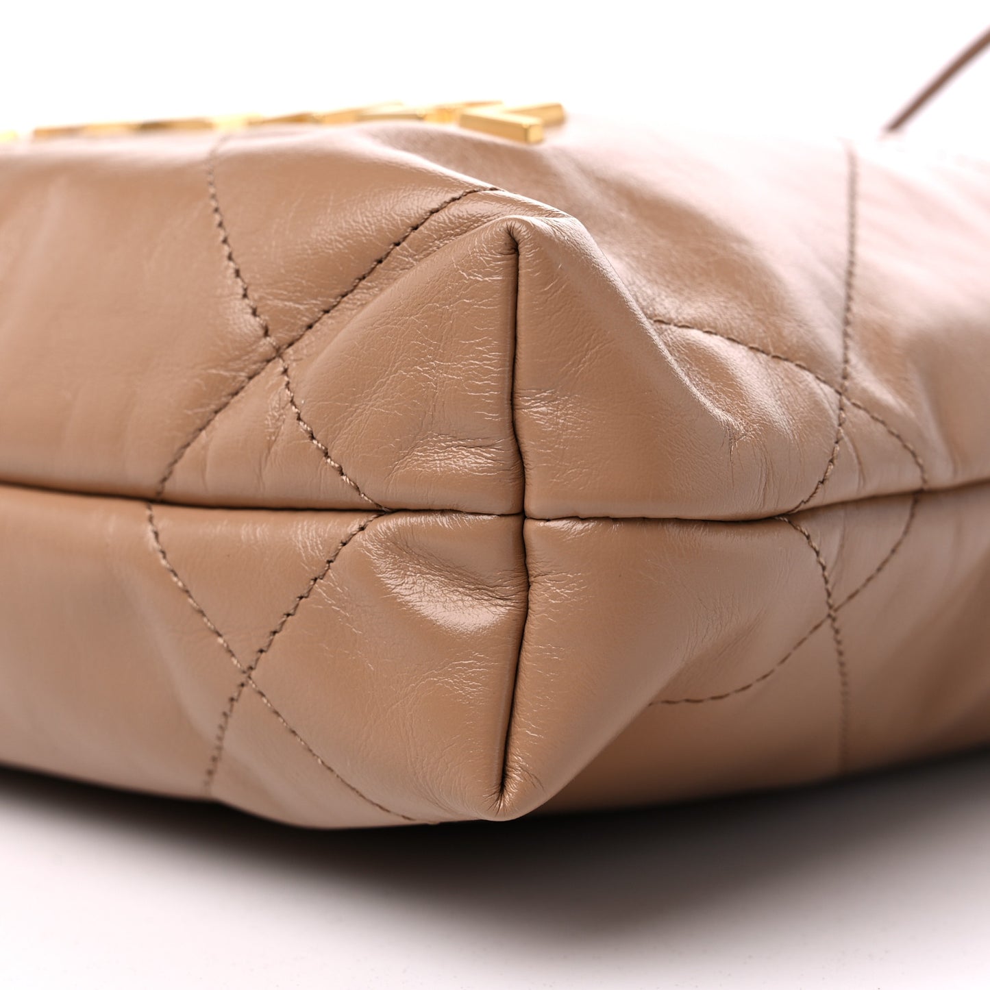 Shiny Calfskin Quilted Mini Chanel 22 Dark Beige