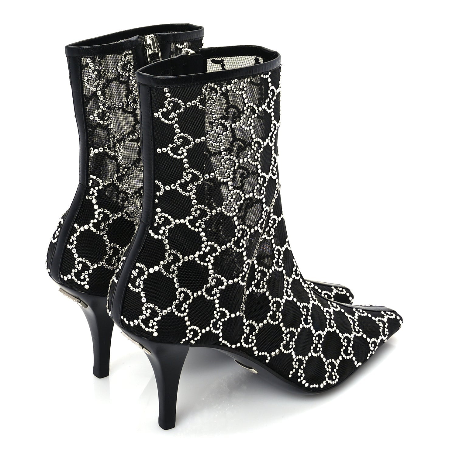 Gucci Tela Retino Kid Scamosciato Crystal GG Monogram Square Demi Boot 37 Black 3 of 8