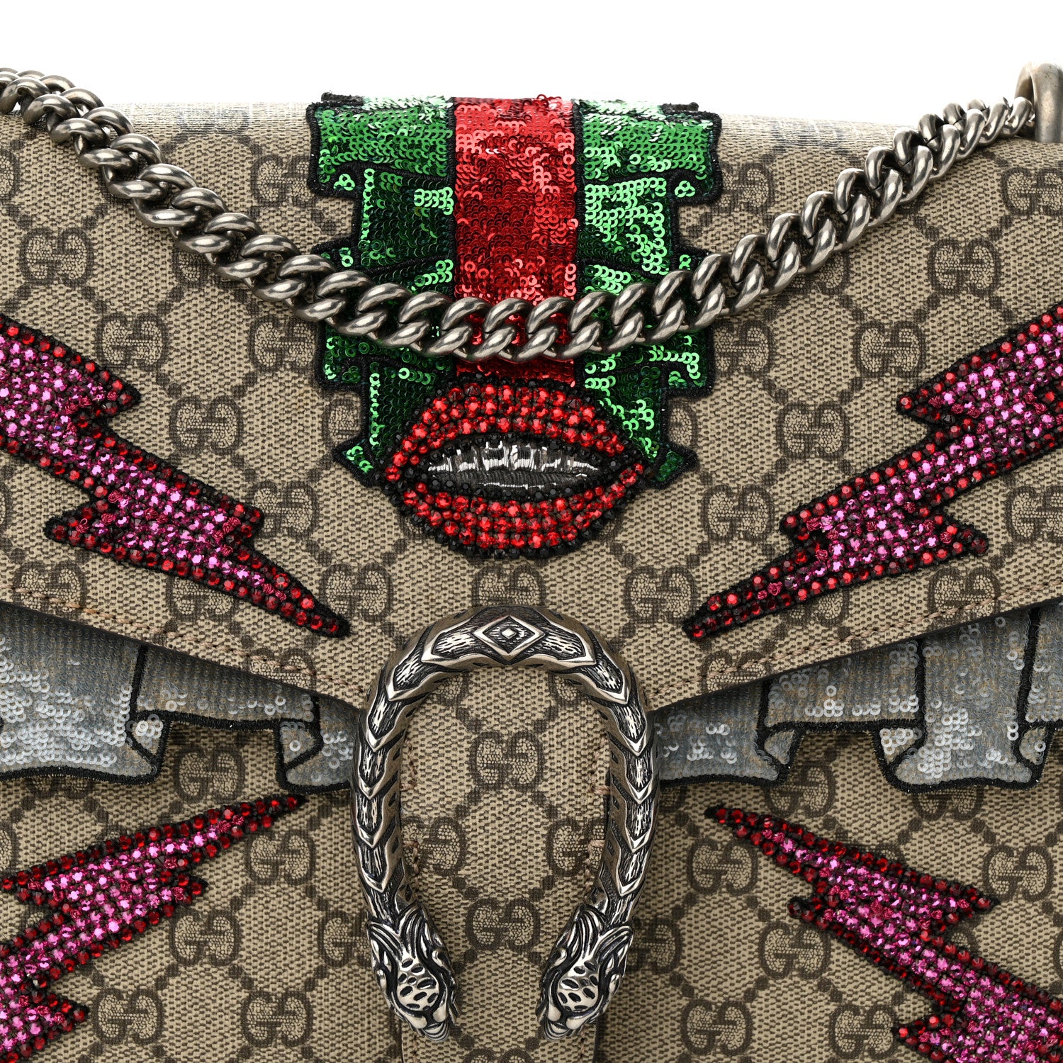 Gucci GG Supreme Monogram Lightning Embroidered Medium Dionysus Shoulder Bag Beige 8 of 12